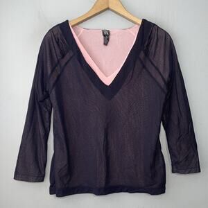 Whimsigoth Mesh Top Size L Black Pink Dark Romantic Y2K Coquette Indie Sleaze